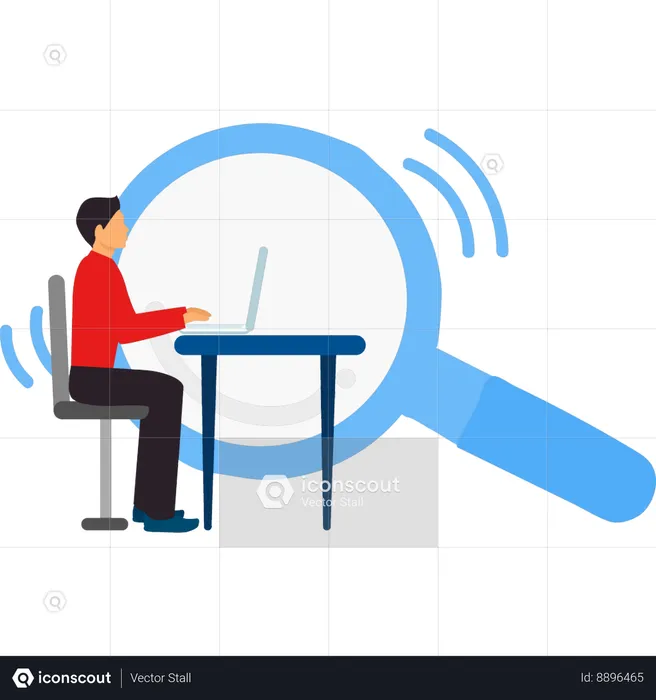 Male employee is using a laptop to search  Illustration