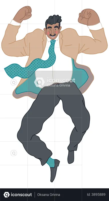 Male employee jumping in air  Illustration