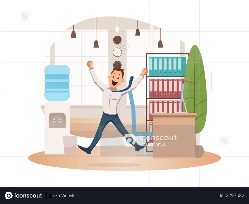 Male employee Jumping Up at Office  Illustration