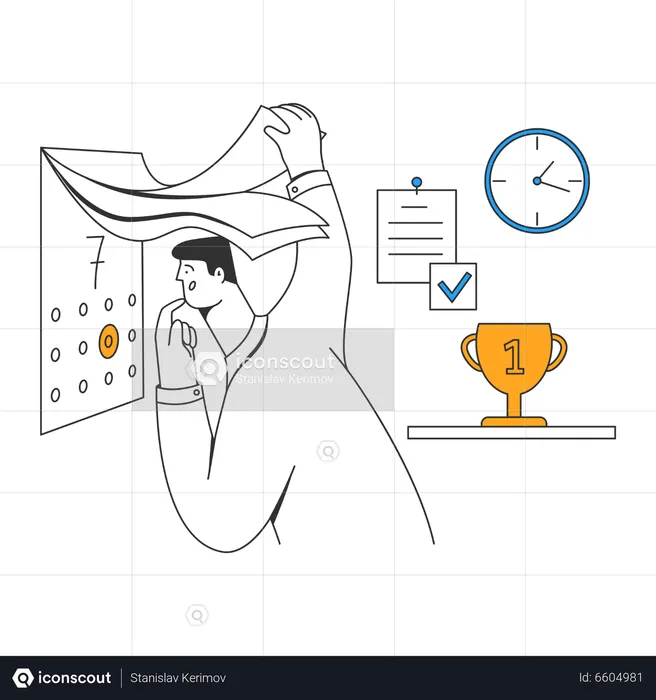 Male employee looks at calendar in the office  Illustration