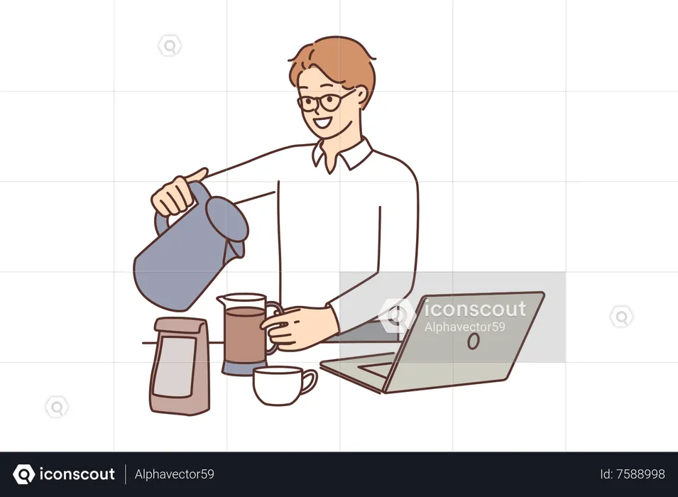 Male employee making coffee at work  Illustration