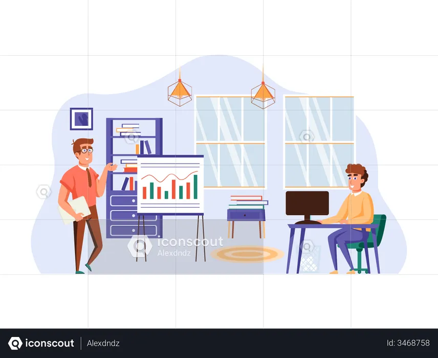 Male employee predicting business growth  Illustration
