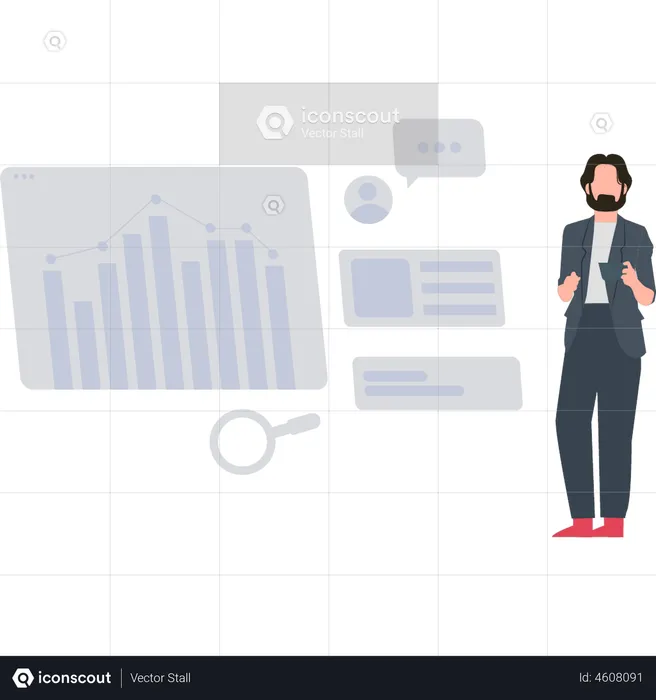 Male employee presenting analytical graph  Illustration