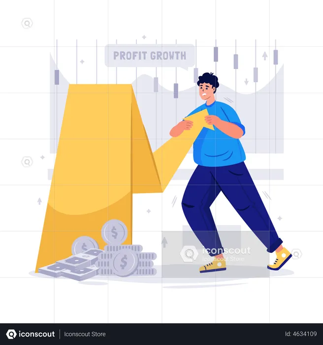 Male employee pushing business growth  Illustration