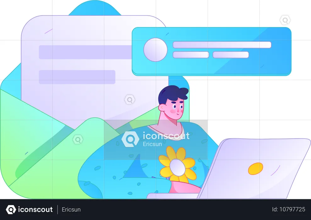 Male employee reading email  Illustration