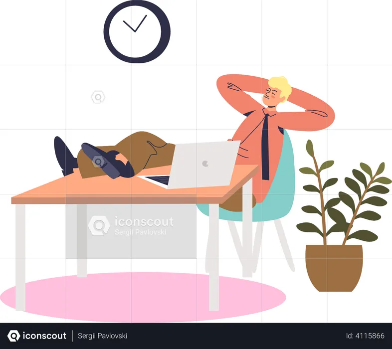 Male employee relaxing at office  Illustration