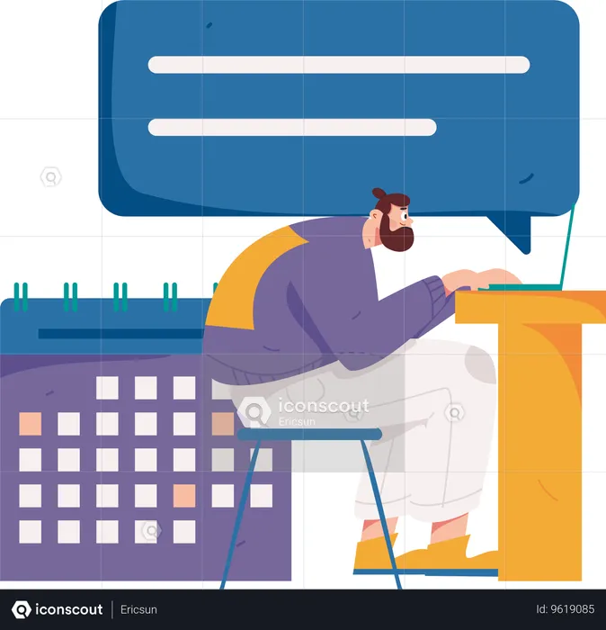 Male employee replying to online messages  Illustration