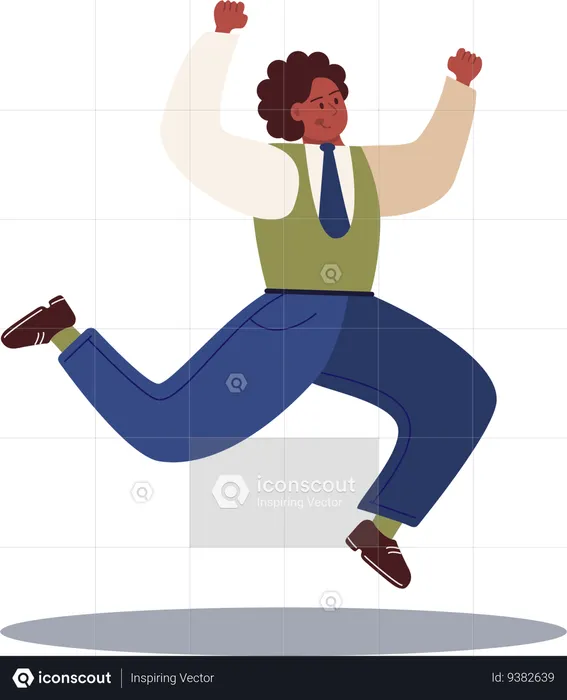 Male employee running and jumping  Illustration