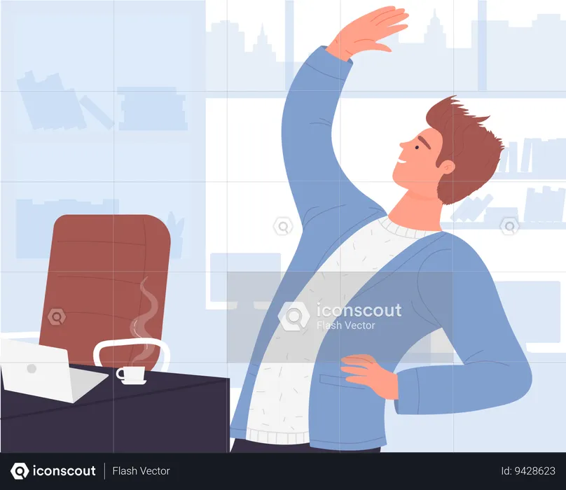Male employee Stretching In Office  Illustration