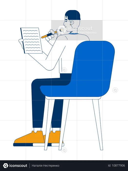 Male employee taking notes while sitting on chair  Illustration