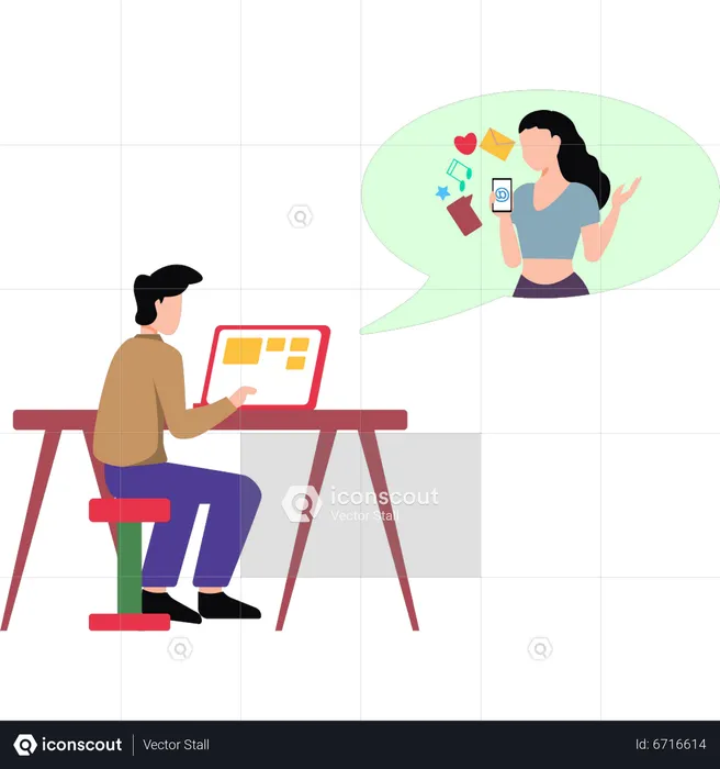 Male employee talking online using laptop  Illustration