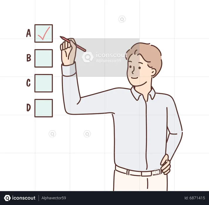 Male employee tick in checkbox  Illustration