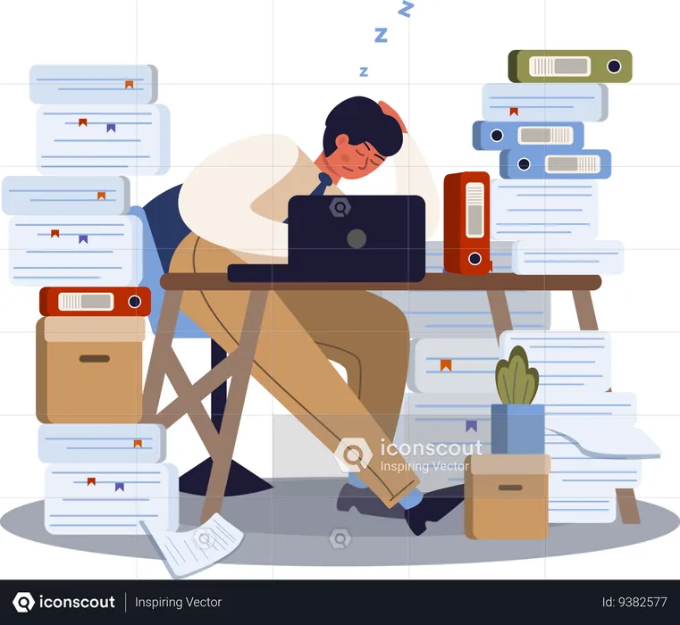 Male employee tired from overwork  Illustration