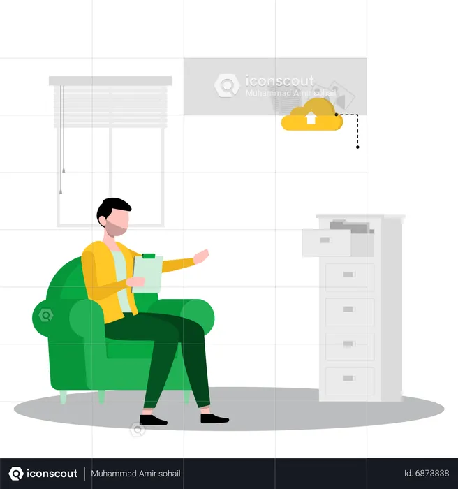 Male employee upload data  Illustration