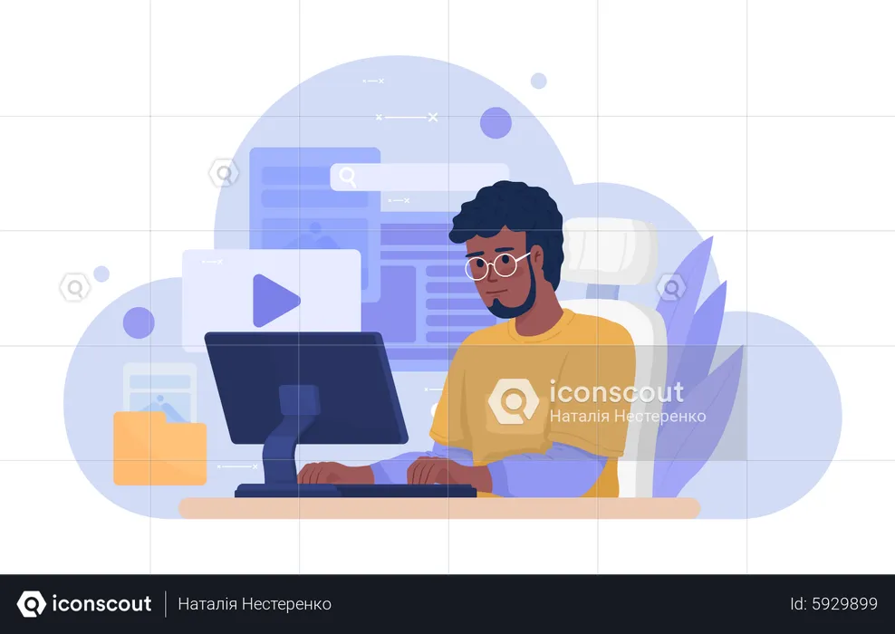 Male employee using online search  Illustration