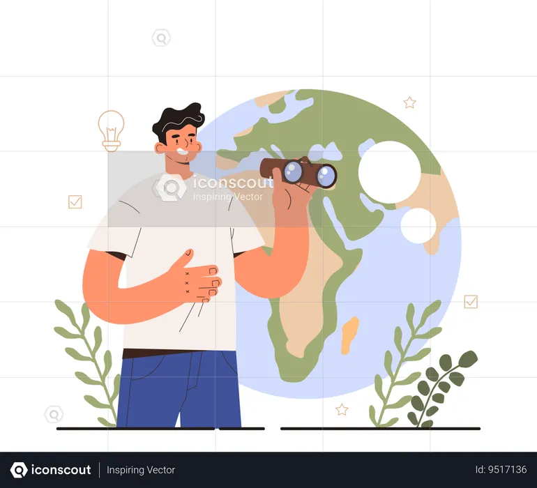 Male employee with global vision skill.  Illustration