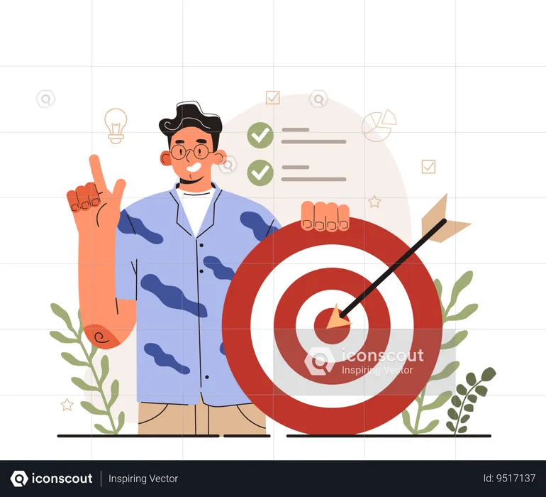 Male employee with goal-setting skill.  Illustration