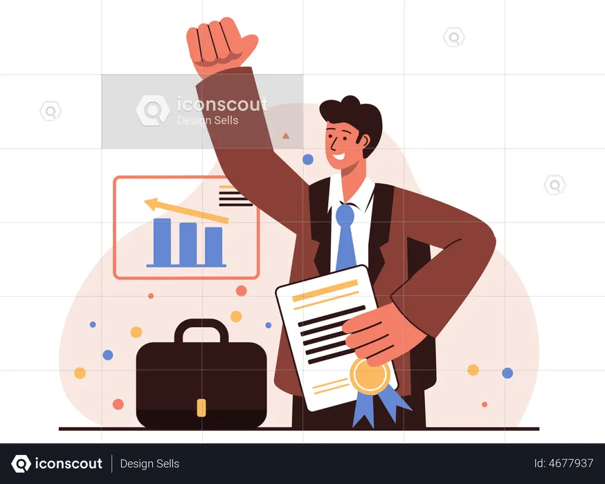 Male employee with success certificate  Illustration