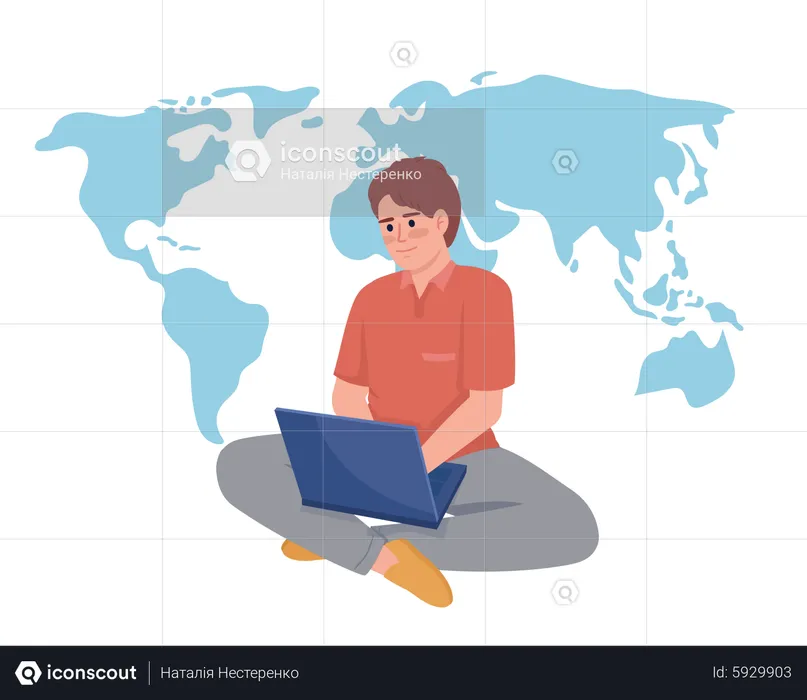 Male employee working independently  Illustration