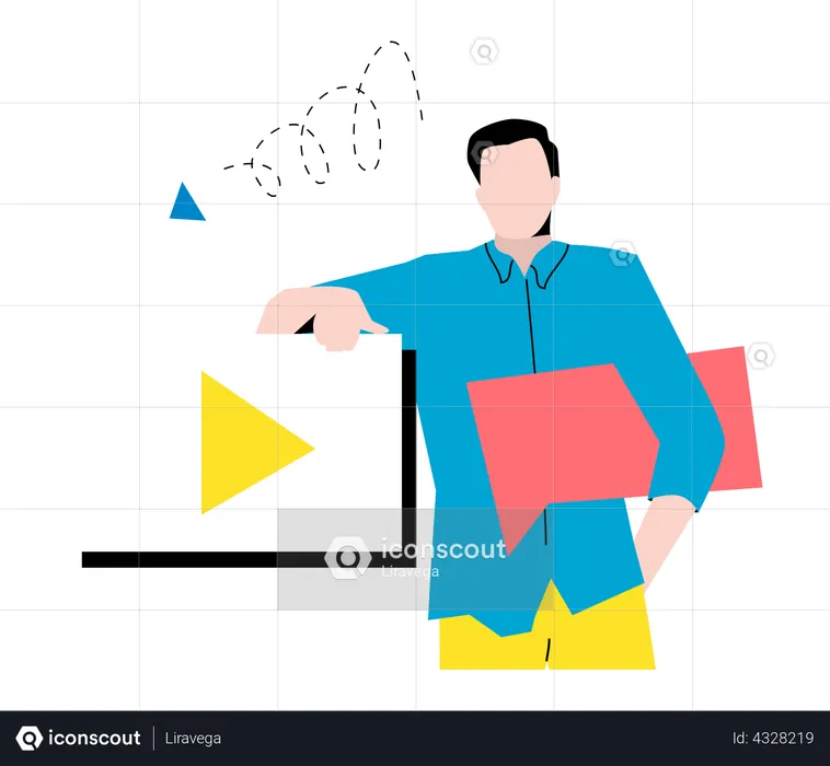 Male employee working on advertising video  Illustration