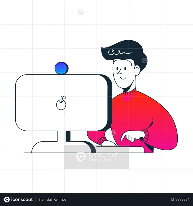 Male employee working on computer at office  Illustration