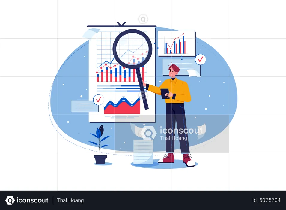 Male employee working on data analytics  Illustration