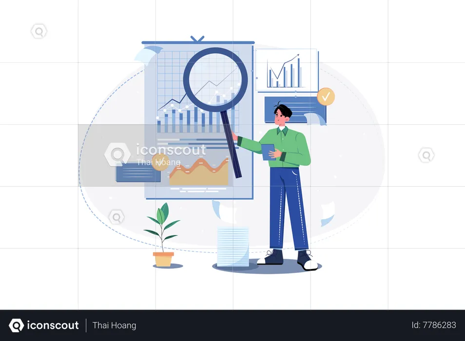 Male employee working on data analytics  Illustration