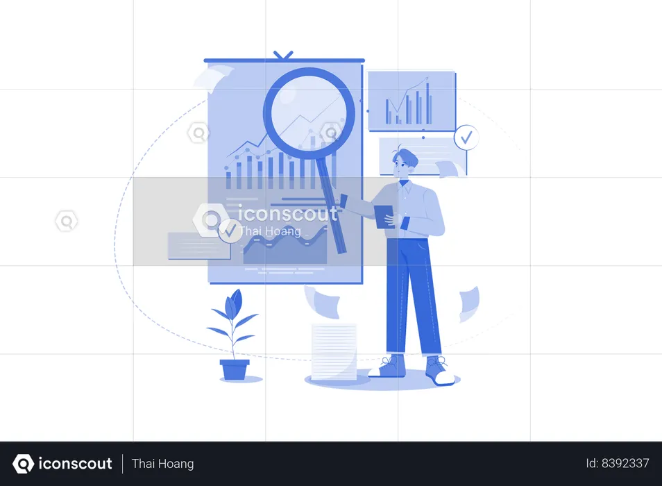 Male employee working on data analytics  Illustration