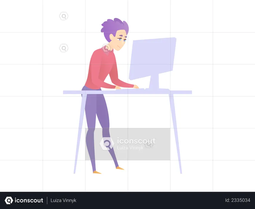 Male employee working on his computer  Illustration