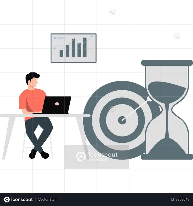 Male employee working on laptop for business target  Illustration