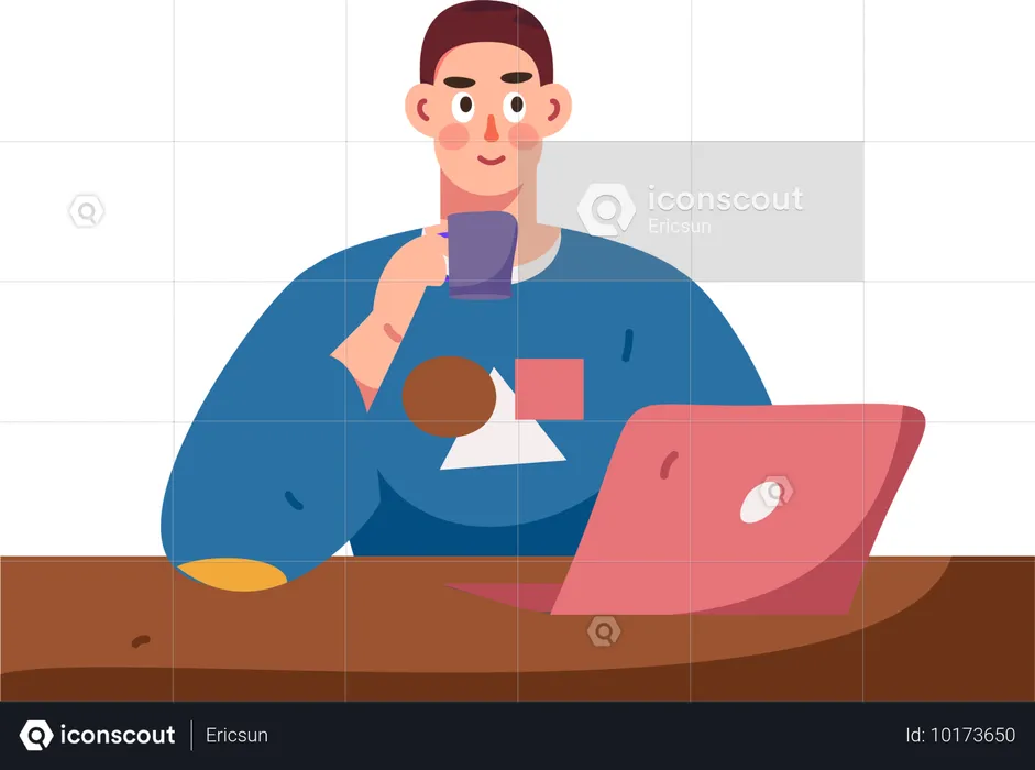 Male employee working on laptop  Illustration