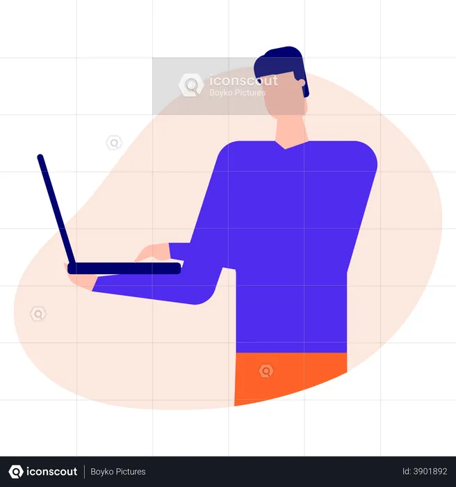 Male employee working on laptop  Illustration