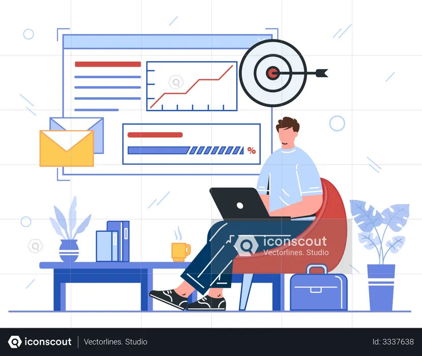 Male employee working on mail marketing  Illustration