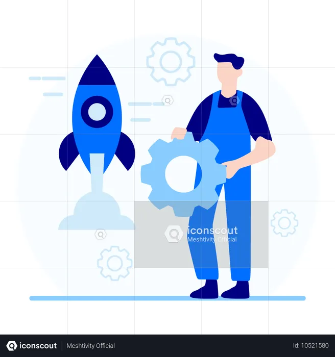 Male employee working on new business startup  Illustration