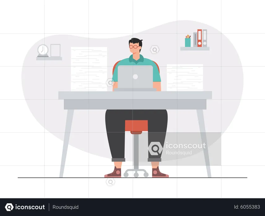 Male employee working on Workspace  Illustration