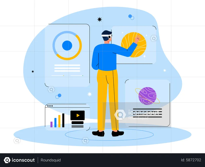 Male employee working using metaverse tech  Illustration