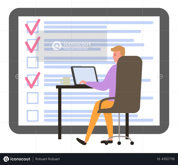 Male employee works with checklist  Illustration