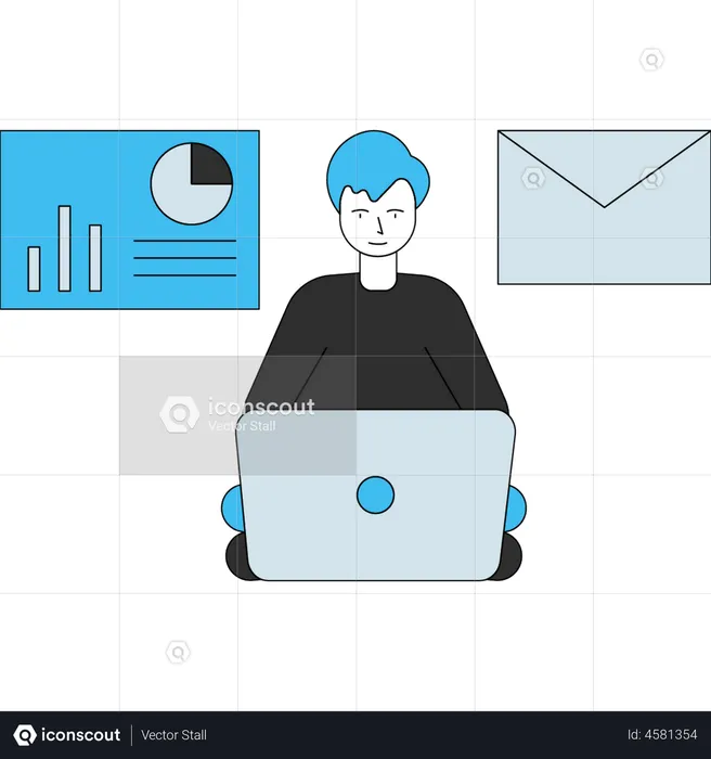 Male employer doing online analysis  Illustration