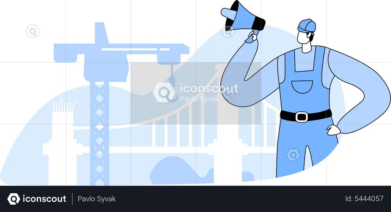 Male engineer announcing in megaphone  Illustration