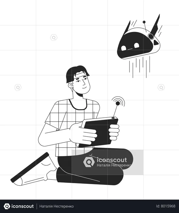 Male engineer control chatbot  Illustration