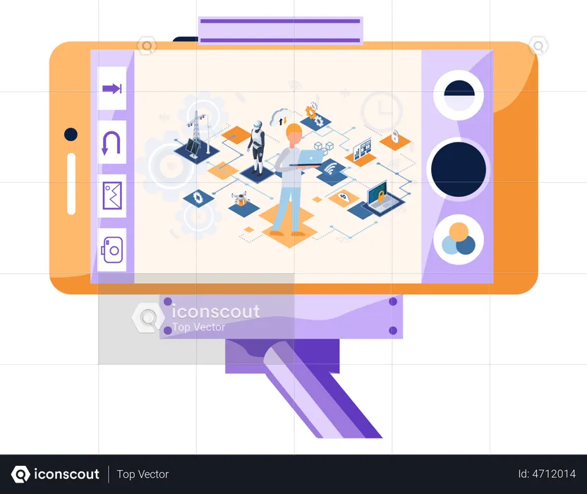 Male engineer controls equipment using digital devices  Illustration