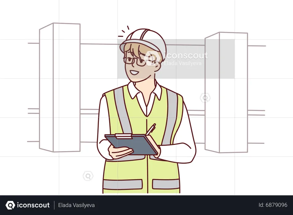 Male engineer take notes at site  Illustration
