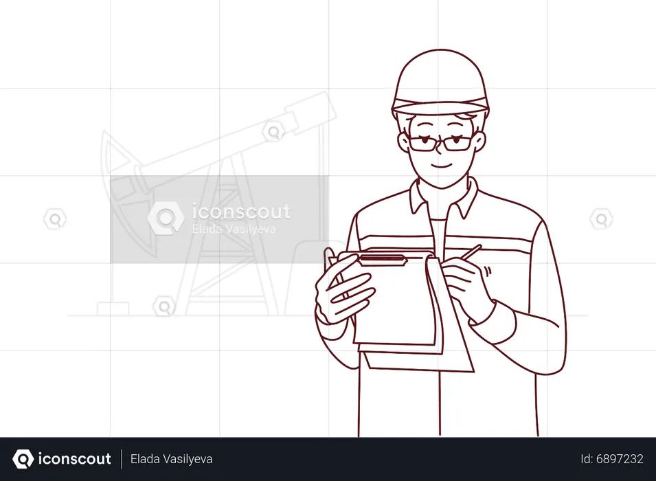 Male engineer working at oil extraction  Illustration