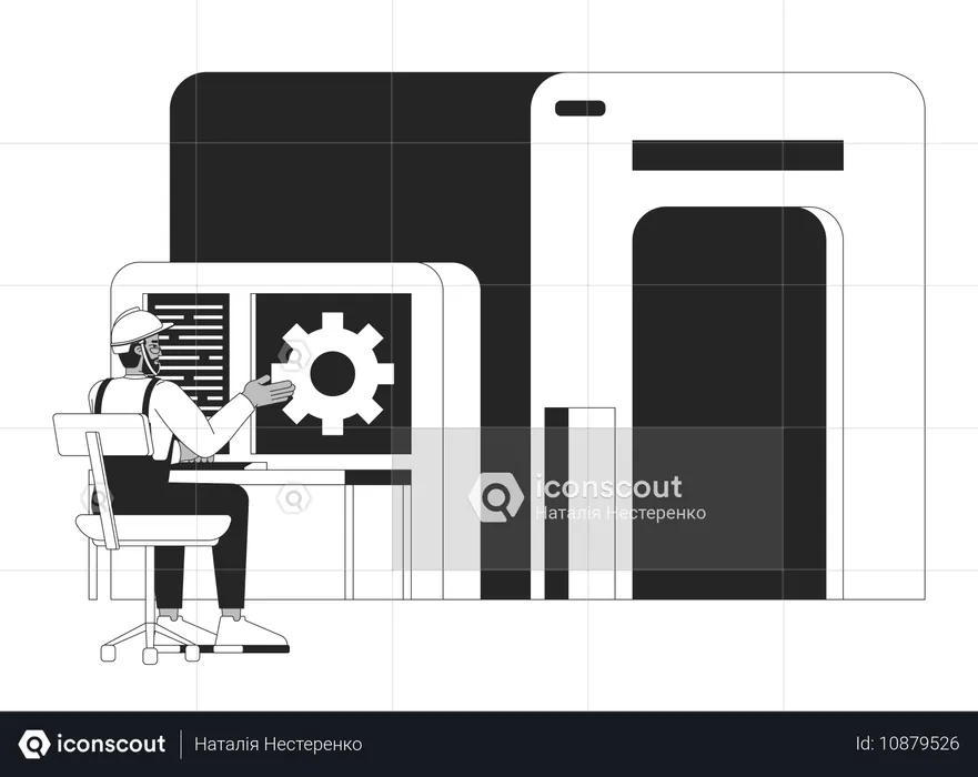 Male engineer workstation operating industrial processes  Illustration