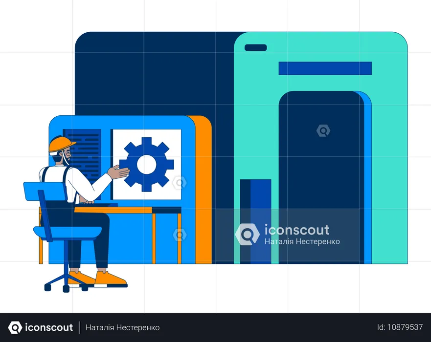 Male engineer workstation operating industrial processes  Illustration