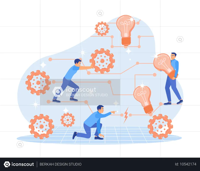 Male entrepreneur connecting ideas and work  Illustration