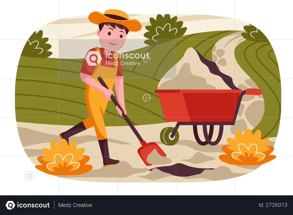 Male farmer cleaning farm  Illustration