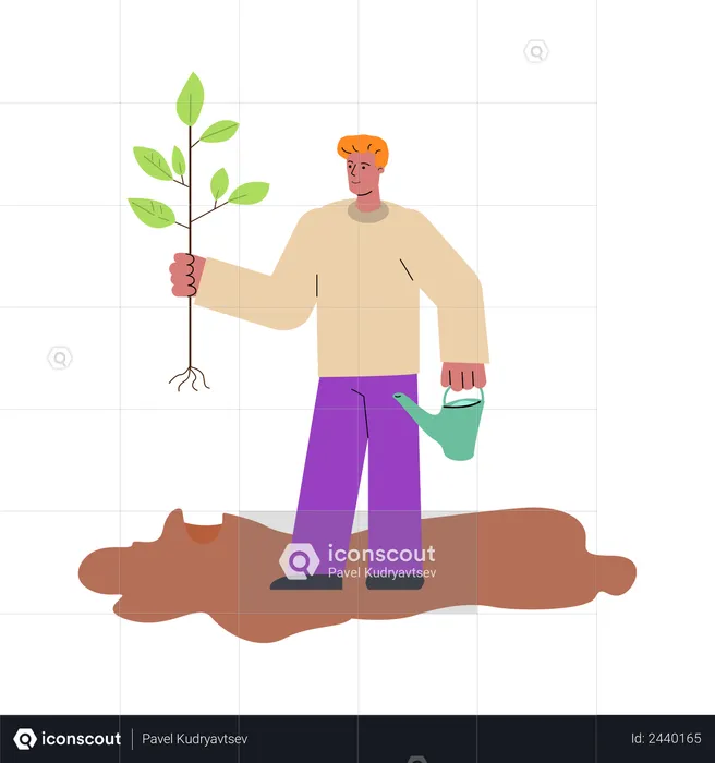 Male farmer doing plantation  Illustration
