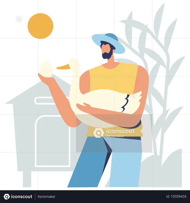 Male farmer Feeding Goose  Illustration