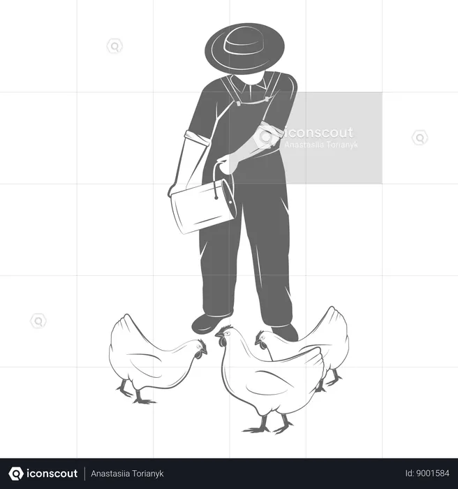 Male Farmer feeding hen  Illustration